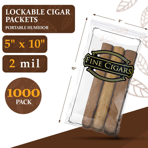 Fine Cigars" Zip Lock Cigar Bags – 5" x 10" (Point-of-Sale Packaging