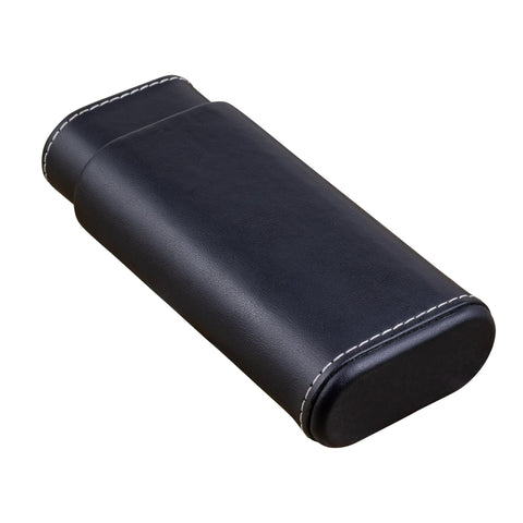 Luxury 3-Cigar Folding Leather Travel Case with Cutter – Black
