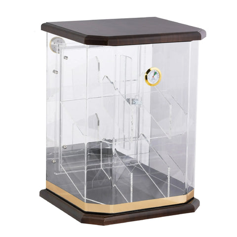 Franklin Wood & Acrylic Display Cigar Humidor with 6 Bins & Hygrometer – Rich Solid Wood Top & Base, 150 Cigar Capacity