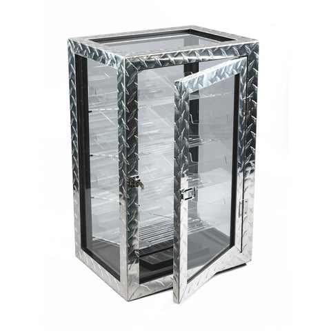 Diamond Plate Glass Countertop Display Humidor – 250 Cigar Capacity | Polished Metal & Glass Finish
