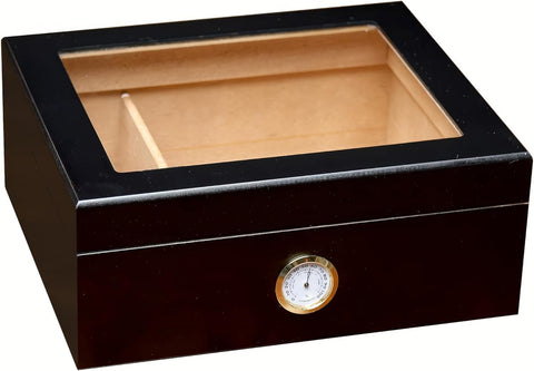 Chardonnay Dark Walnut Wood Cigar Humidor – Holds Up to 50 Cigars
