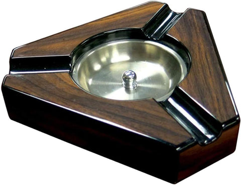 Prestige Import Group - Triangular Maple Lacquer 3 Cigar Ashtray - Dark Maple Wood and Black Accents