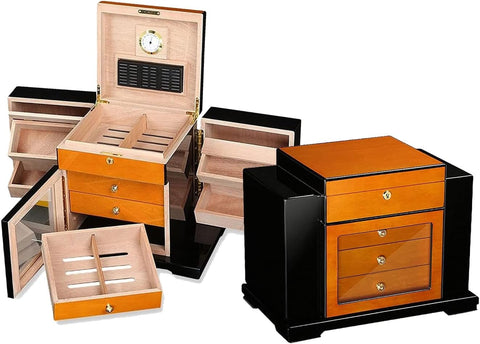 Baccus Two-Tone Art Deco Cigar Humidor – 200 Cigar Capacity
