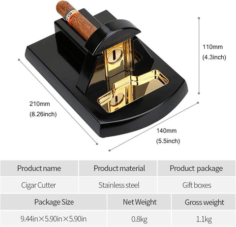 Premium Walnut Desktop Guillotine Cigar Cutter with Tobacco Catch Tray