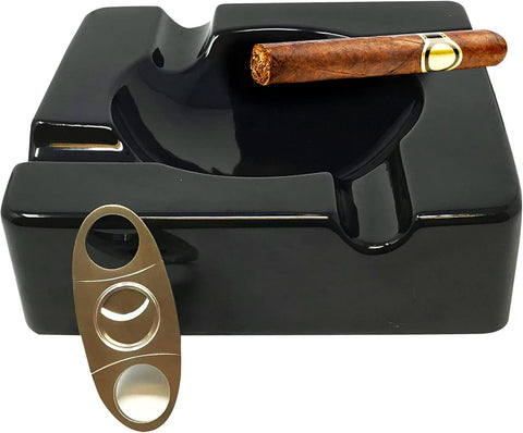 Prestige Import Group Large Ceramic Contemporary Ashtray - High Gloss Black