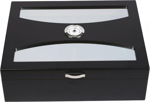 100 Count Black Humidor with UV-Protected Glass Top