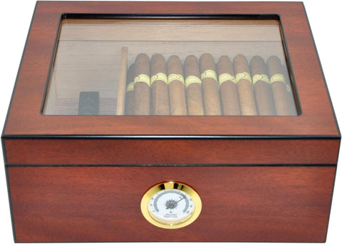 Cherry Glass-Top Cigar Humidor – Holds 25–50 Cigars