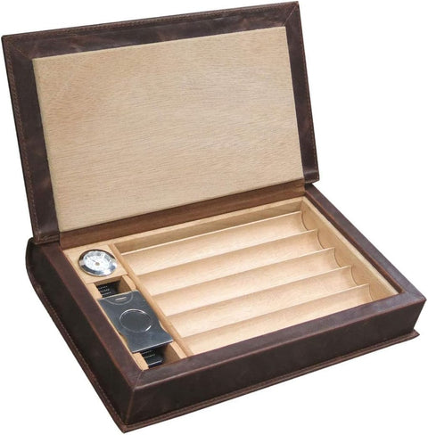 Novelist Leather Book-Style Travel Cigar Humidor – Brown – Holds 5 to 10 Cigars