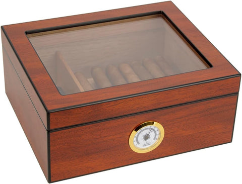 Cherry Glass-Top Cigar Humidor – Holds 25–50 Cigars