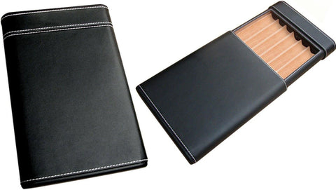 6-Cigar Leather Humidor Case with Slide-Out Cigar Bed & Humidifier