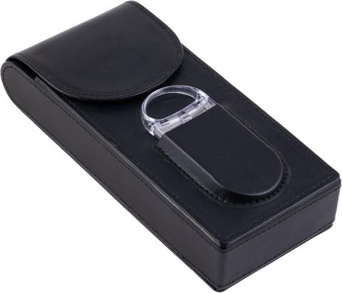 Flip Top Magnetic Closure 3-Cigar Leather Case with Cutter – Black