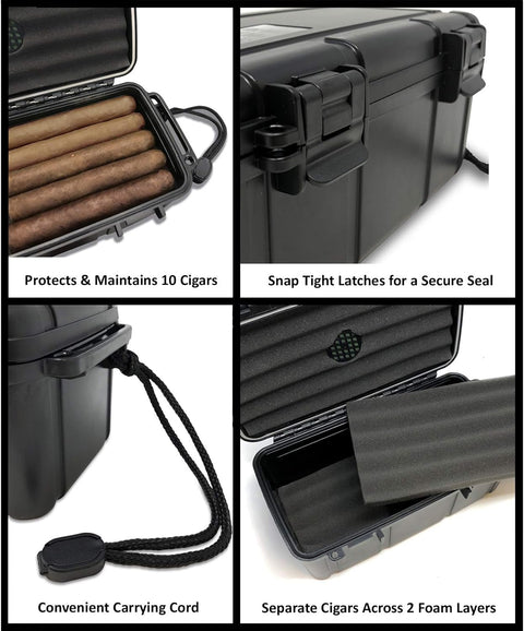 10 Ct. Cigar Safe Waterproof Travel Humidor Case – Black