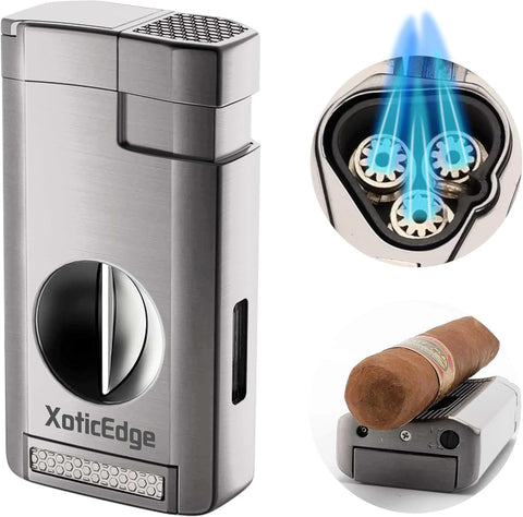 Lumina Triple Torch Lighter with Built-In V-Cut Cutter – Gunmetal Gray