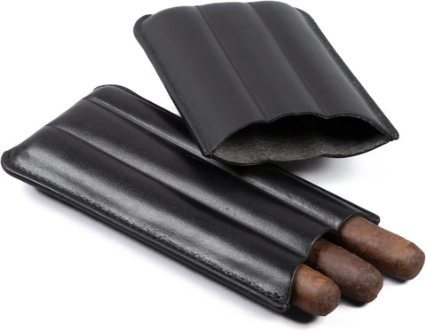 3 Cigar Holder Bonded Leather Travel Case – Black