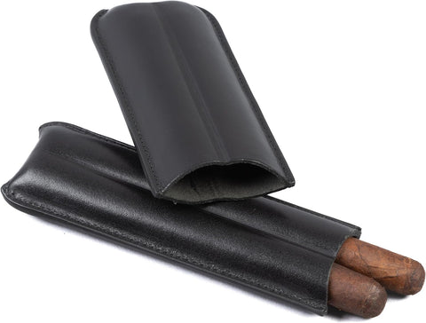 2 Cigar Holder Bonded Leather Travel Case – Black