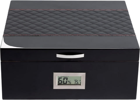 Hampton Black Leather & Lacquer Cigar Humidor – 200 Cigar Capacity