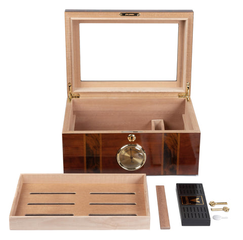 Ambassador High Gloss Cigar Humidor with Beveled Glass Top – Holds Up to 100 Cigars