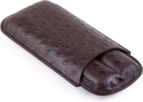 2-Cigar PVC Leather Travel Case – Ostrich Style in Brown