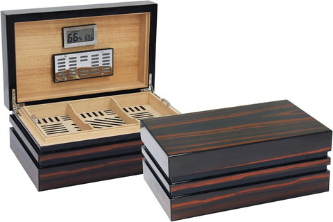 Bastion Bloc Ebony Lacquer Humidor – 120 Ct. Capacity with Modern Block Design