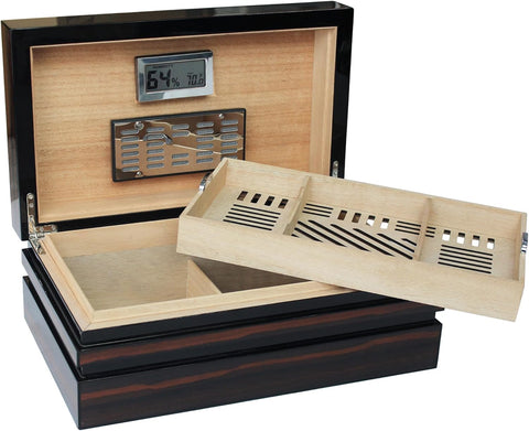 Bastion Bloc Ebony Lacquer Humidor – 120 Ct. Capacity with Modern Block Design