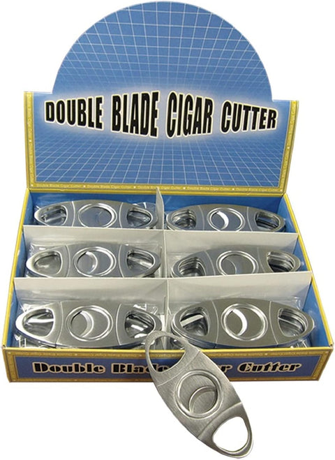 Silver Metal Double Blade Cigar Cutter Display Box of 24 56 Ring Gauge