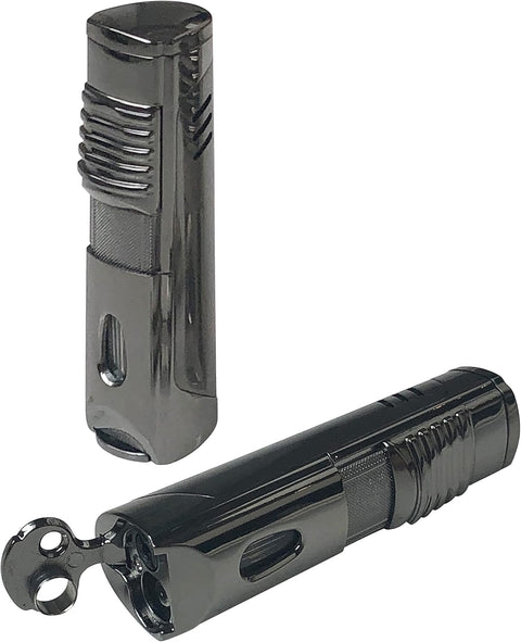 Contemporary Triple Jet Torch Lighter with Built-in Punch – Gun Metal Finish