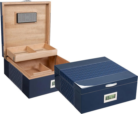 Hampton Royal Blue Leather & Lacquer Humidor – 200 Cigar Capacity