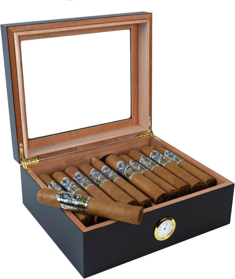 Chardonnay Dark Walnut Wood Cigar Humidor – Holds Up to 50 Cigars