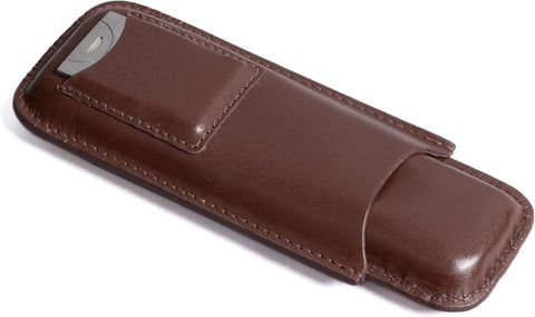Leather 2-Cigar Case with Stainless Steel Guillotine Cutter – Brown