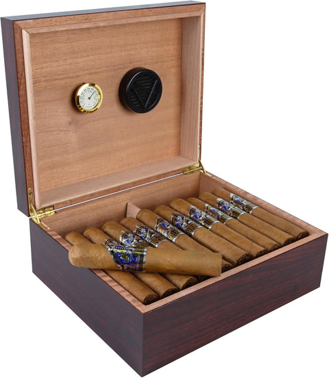 Chalet Desktop Cigar Humidor with Hygrometer and Humidifier 25-50 Cigars Cherry
