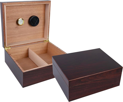 Chalet Desktop Cigar Humidor with Hygrometer and Humidifier 25-50 Cigars Cherry