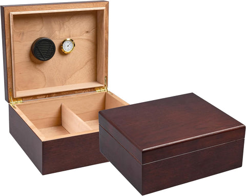 Chardonnay Dark Walnut Wood Cigar Humidor – Holds Up to 50 Cigars