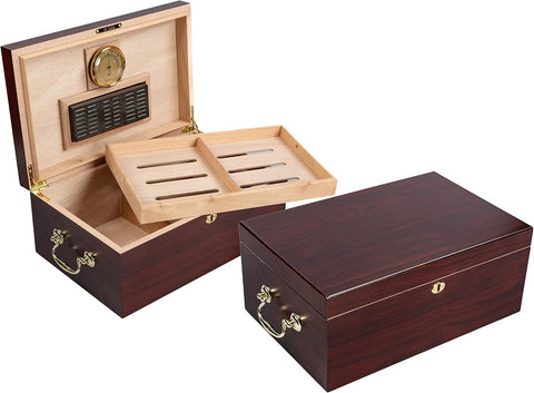 Monte Carlo 120 Count Cherry Cigar Humidor with Tray, Lock & Handles