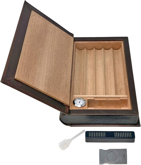 Novelist Leather Book-Style Travel Cigar Humidor – Brown – Holds 5 to 10 Cigars