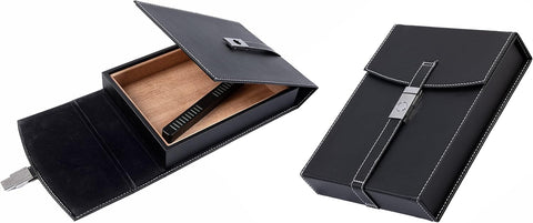 Florence Black Leather Travel Cigar Humidor Case – Holds Up to 10 Cigars