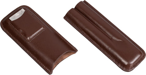 Leather 2-Cigar Case with Stainless Steel Guillotine Cutter – Brown