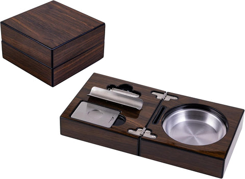Prestige Folding Walnut Cigar Ashtray Set with Cutters & Reservoir