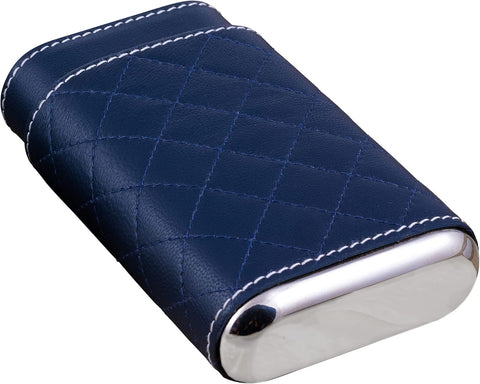 3-Cigar Leather Travel Case – Diamond Stitch Pattern – Blue