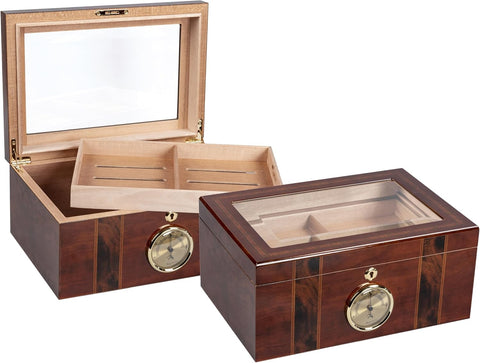 Ambassador High Gloss Cigar Humidor with Beveled Glass Top – Holds Up to 100 Cigars