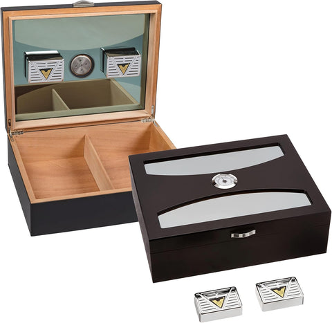 100 Count Black Humidor with UV-Protected Glass Top