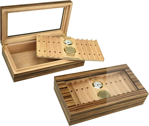 Braydon Glass Top Cigar Humidor – 25-35 Count, African Obeche Techwood Finish