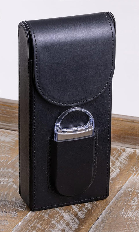 Flip Top Magnetic Closure 3-Cigar Leather Case with Cutter – Black