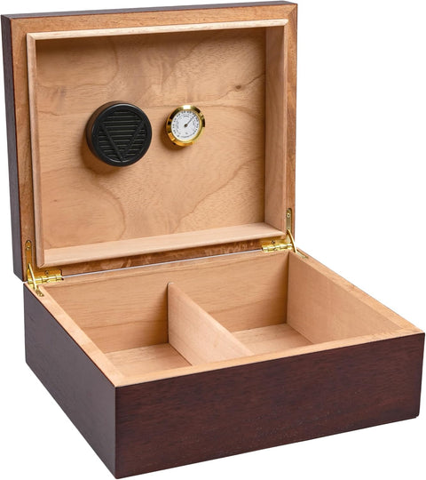Chardonnay Dark Walnut Wood Cigar Humidor – Holds Up to 50 Cigars
