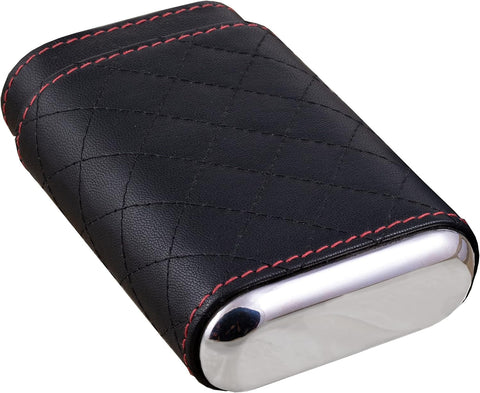 3-Cigar Leather Travel Case – Black with Diamond Stitch Pattern