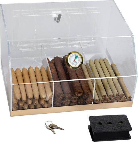 75 Ct. Acrylic Display Humidor – 3-Bin Countertop Cigar Display with Built-In Hygrometer
