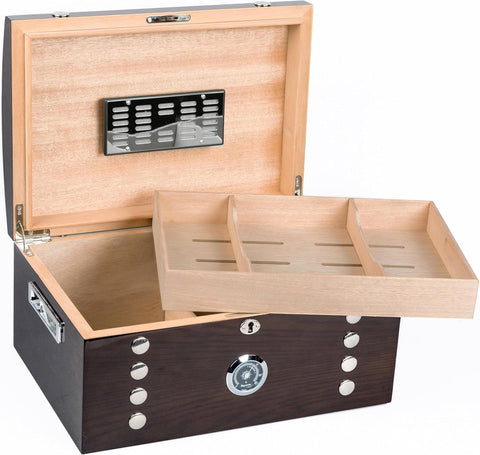 Montgomery Arch-Top Cigar Humidor – Dark Elm Finish – 150 Cigar Capacity