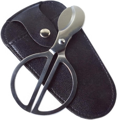 Stainless Steel Cigar Scissors with Black PVC Leather Pouch