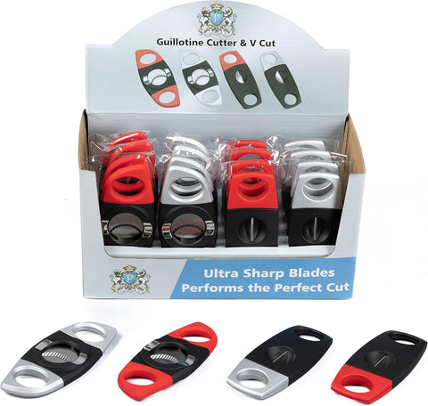 Rubberized Guillotine & V-Cut Cigar Cutters - Display Box - 20 Count