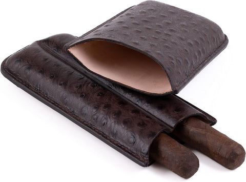 2-Cigar PVC Leather Travel Case – Ostrich Style in Brown