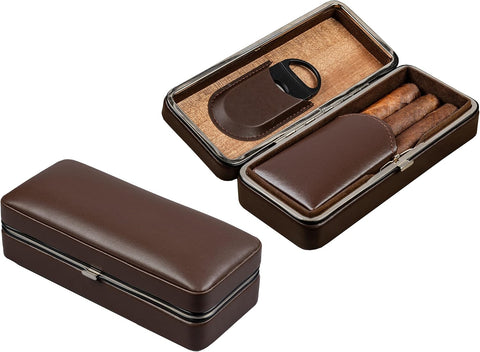 3-Cigar Folding Leather Travel Case with Snap Lock – Brown